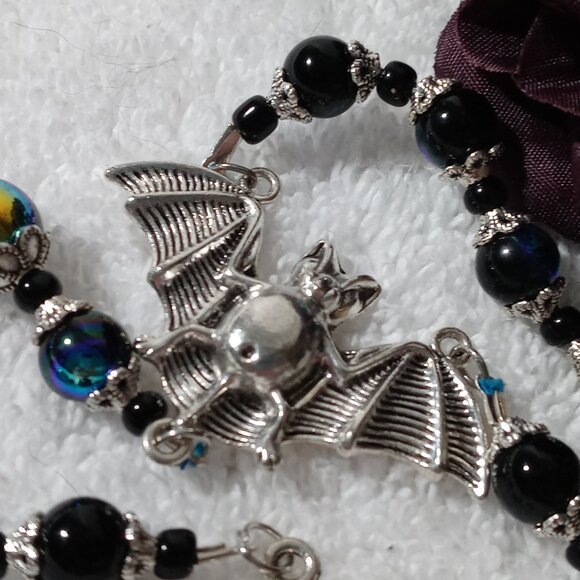 Gothic Ankh Necklace with Bat Charm Accents - Picture 4 of 9